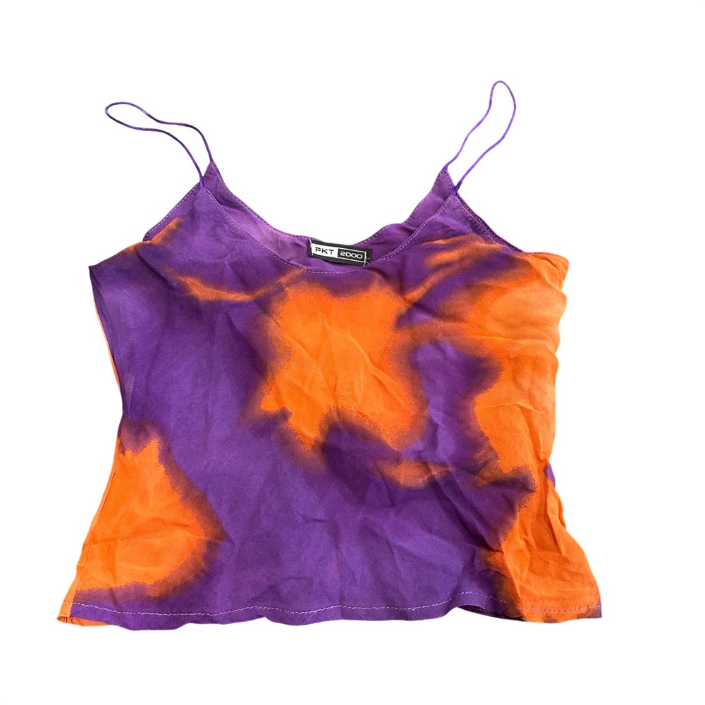 PKT 2000 Womens Purple Orange Tie Dye Spaghetti Strap V-Neck Camisole Top
